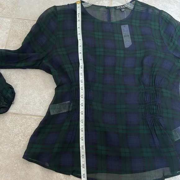 J.CREW NWT Chiffon shirred-waist top in Black Watch plaid - Picture 5 of 12